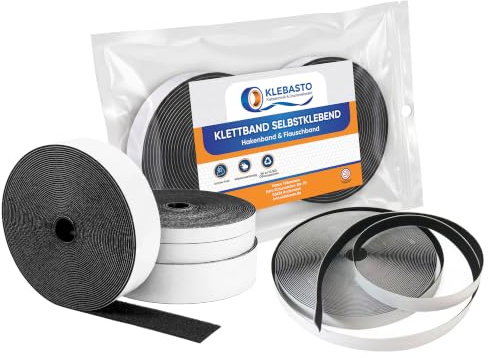 KLEBASTO Klettband selbstklebend | extra stark | Klettband zum Kleben | Set Hakenband & Flauschband | Profi Qualität (Schwarz, 50mm x 3 m)
