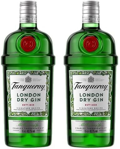 Tanqueray London Dry Gin | aromatischer Gin | 4-fach destilliert auf englischem Boden | 43,1% vol | 1000ml Einzelflasche (Packung mit 2)