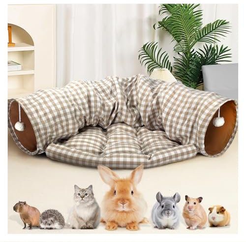 WEEKSUN Hasentunnelbett, zusammenklappbare Tunnelröhren, Hasenspielzeug mit abnehmbarer Matte, Meerschweinchenhäuser und Verstecke, für Katzen, Kätzchen, Kaninchen, Meerschweinchen, Kätzchen