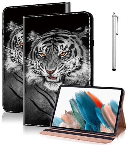 TUOLISG Funda para tablet Fire HD 8 y HD 8 Plus (12/10ª generación, 2024/2022/2020) con bolígrafo, funda ultrafina de piel sintética con función atril compatible con Fire HD 8 negro tigre negro