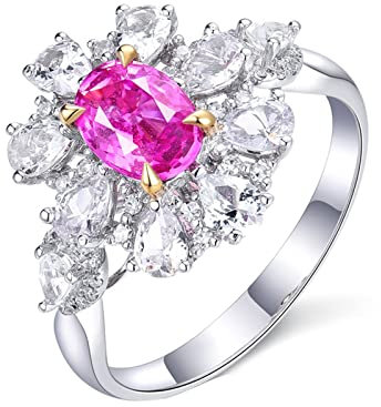 KnSam Echt Gold, Ring Gold Damen Weiß Gold 750, Pärchen Ringe Verlobungsring Diamantring Saphir 0.93ct Blumen Ringe mit Natürlicher Diamant Gr.48 (15.3)