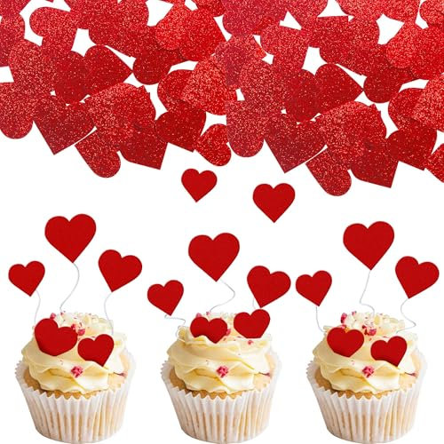 Xsstarmi 40 Packung Liebe Herz Cupcake Toppers Süße Liebe Cupcake Picks für Hochzeitstag Valentinstag Geburtstag Party Kuchendekoration Rot
