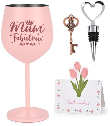 Livole Mum Glasses, Mum Gifts for Mothers Day, Christmas, Birthday, Fabulous Mum, Mum Mummy Birthday Presents Ideas, Christmas Gifts, Unbreakable Cocktail Glasses with Bottle Opener, 18oz 550ml
