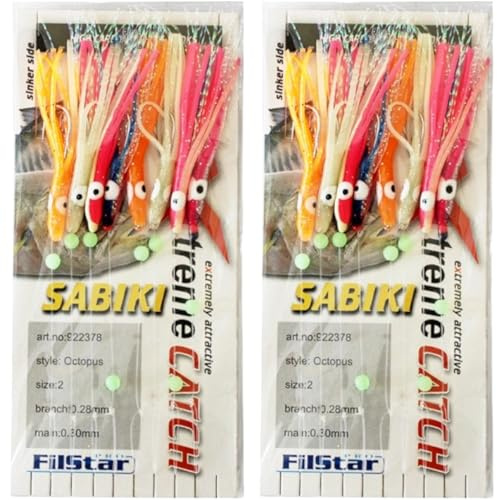 PRO FILSTAR Sabiki Octopus Rig 2x8 Angelhaken N2 - Vorfach Dia 0,30mm & Perlen - Hering Köder - Meeresangeln Makrelenvorfach & Heringsvorfach - Heringsangeln - Makrele & Bonito Angelköder - Sport Set