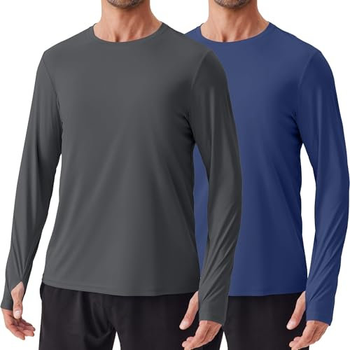 PINSPARK 2er Pack Sport Tshirts Herren UPF 50+ UV Schutz Schnelltrocknend Funktionsshirt Atmungsaktiv Langarmshirt Running Fitness Outdoor Surfen Rashguard Schwimmen Marineblau XL
