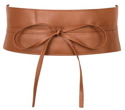 JJDreams Damen Leder Taillen Gürtel Bowknot Breite Wickelgürtel PU Leder Cinch Hüftgürtel Retro Bindegürtel,M-Braun