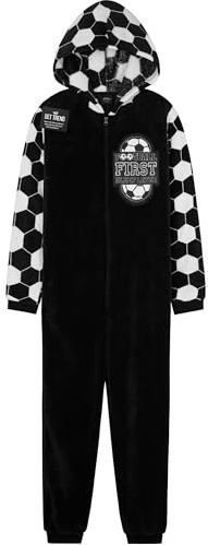 Get Trend Fleece Onesie for Boys Teens, Hooded Loungewear Warm Pyjamas, Football or Gaming Cosy Jumpsuit Nightwear, Gifts for Boys