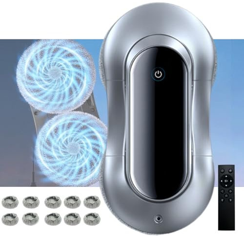 80w Smart Window Cleaning Robot - Dual Water Spray 70ml/Remote Control/ 2800pa Glass Robot Cleaner- 10 Rags/5m Safety Rope, For High-Rise Windows, Tiles, Glass Doors,Silver