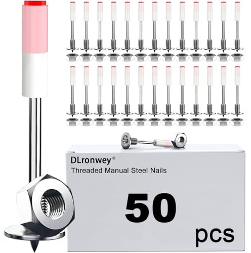 DLronwey Threaded Manual Steel Nail 50 pcs,Concrete Nail Wall Fastening Tool,for Concrete Ceiling Cable Ducts Fixed Slotting Device Repair Tool Home DIY Nail Gun Accessories