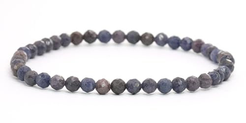 LAKADA Echtes Saphir Edelstein Armband mit facettierten 4mm Perlen Heilstein Schutzstein Edelsteinarmband Glücksbringer Talisman Geschenk (Saphir, 21CM)