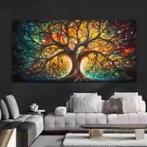XBTYKPB Leinwandbild „Baum des Lebens“, Wandkunst, Leinwanddrucke mit Lebensbaum, Gemälde, inspirierendes Baumposter für Büro- und Heimdekoration, 70 x 140 cm, mit Rahmen