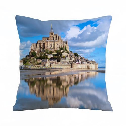 ERRTU Kissenbezug 45x45 cm,Chateau Mont Abbey Saint Tourist Michele Frankreich Michel Normandie mittelalterl,Dekokissen Kissenbezüge Deko Kissen Bezug Wohnzimmer Zierkissen für Sofa Stuhl Bett Garten