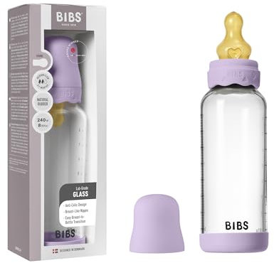 BIBS Boheme Baby Glass Bottle 240ml, Vermindert Koliken, Runder Sauger aus Naturkautschuklatex, Unterstützt das Stillen. Hergestellt in Dänemark - Violet Sky