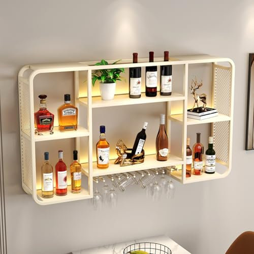 Étagère à vin murale élégante en métal flottant avec étagère en verre, idéale pour la maison, les restaurants et les bars, support robuste pour bouteilles de vin et verres