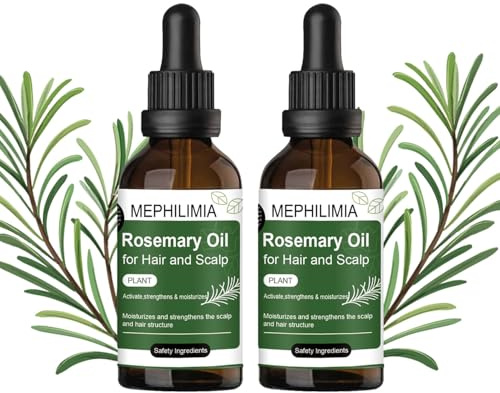 MEPHILIMIA Rosemary Oil for Hair, Rosmarinöl für Haare und Kopfhaut, Stimuliert Haarwachstum und Haaröl gegen Haarausfall, 100% Naturreines Rosmarin Öl für Hautpflege, Aromatherapie, 50ml*2 Stk