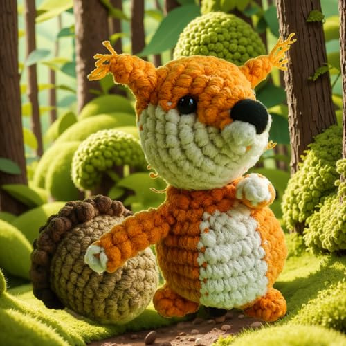 Eichhörnchen- und -Häkelset für Anfänger, Schritt-für-Schritt-Häkelanleitung für einfachen Einstieg, DIY-Häkel-Strickmaterial-Set enthält alle benötigten Werkzeuge, bestes Geschenk für Freunde