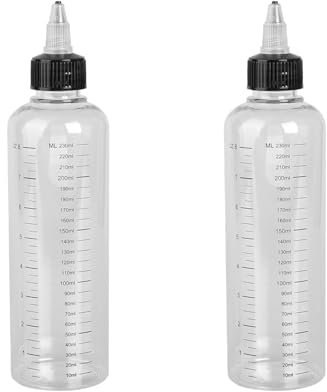 Bojueshaw 2PCS 250ml Squeeze Bottles with Measurement Scale – Precision Nozzle Cap Dye Applicator Bottles for Hair Colouring, Paint Mixing, Essential Oil Dispensing
