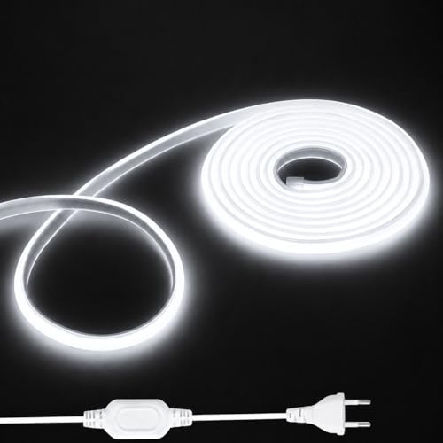 Shengruili 6M COB LED Streifen,Hohe Dichte LED Strip Lights mit Netzteil,220V Streifen Kaltweiß 6000K,Wasserdicht Diffusion Flex streifen für Heim Dekoration, Küche, Spiegel,Ersatzteile
