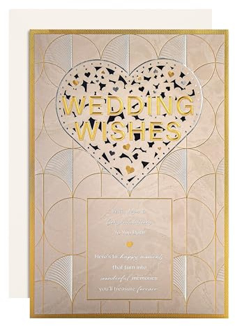 Hallmark Wedding Card for Couple, Newlyweds, Light Pattern, White | Heart Design, Measures 26cm by 18cm, Paper Insert, Verse, Fully Recyclable, Includes Ivory Envelope, Metallic Foil Details