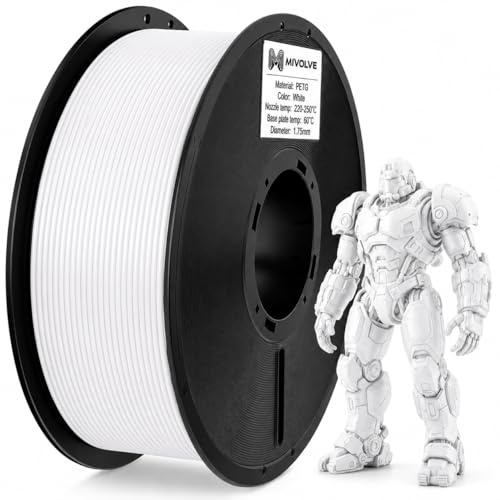 MIVOLVE PETG Filament 1.75 mm - Hohe Präzision, Hohe Geschwindigkeit 30-600 mm/s 3D Drucker Filament - 1KG 3D Drucken Filament Spule, Geeignet Für Die Meisten FDM 3D Drucker (Weiß, 1 kg)