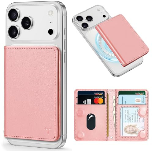TUCCH für Magsafe Portemonnaie Brieftasche Geldbörse, Durchsichtige ID Fenster, RFID Blocker 6 Kartenfächer, Magnetisches PU Leder Wallet für iPhone 16/15/14/13/12 Serie, Nicht für Mini, Rosagold