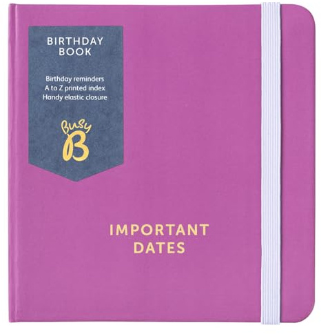 Busy B Birthday Log Book - Pink Cover | Compact birthday log book with monthly reminders, space for multiple birthdays and elastic closure for easy reference.