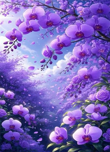 Puzzle 1000 Teile Landschaft mit lila Orchideen Puzzle für Erwachsene,Jugendliche Herausforderungsspielzeug Dekompressionsspiel,Spielzeugpuzzle Geschenke zur Wohndekoration 75x50 cm