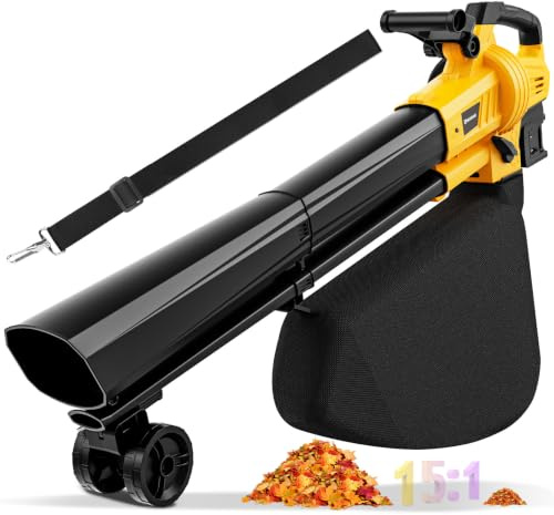 3-in-1 Laubsauger kabellos mit Tasche kompatibel für Dewalt 20V Akku, elektrischer Laubmulcher & Laubsauger mit Beutel 40L, Hand-Laubbläser für Rasenpflege, 5 Geschwindigkeiten, Turbo-Modus (keine