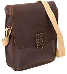 Messenger Bag NEW YORK Echtes Büffel-Leder Herren Damen Vintage By Alpenleder, Coffee, 38 cm x 33 cm x 10 cm
