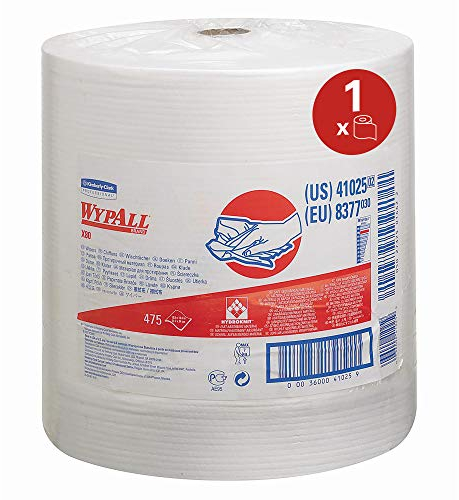 WypAll® X80 Power CleanTM Tücher 8377, 1-lagige, industrielle Reinigungstücher mit Hydroknit-Technologie, wiederverwendbar, auf rauen Oberflächen geeignet, 1 Großrolle Wischtücher x 475 Tücher