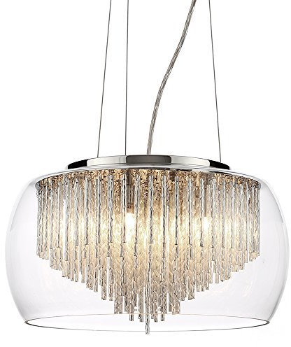 LITECRAFT Ceiling Pendant 5 Light with Glass Bowl Shade & Metal Rods - Polished Chrome