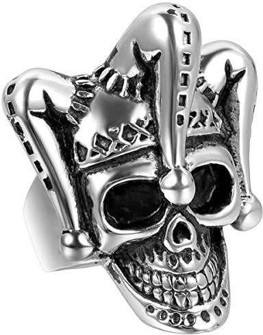 JewelryWe Herrenring Totenkopf Ring Herren Edelstahl Biker Band Gotik Schädel Edelstahlring für Halloween Weihnachten Schwarz Silber Größe 54 bis 76