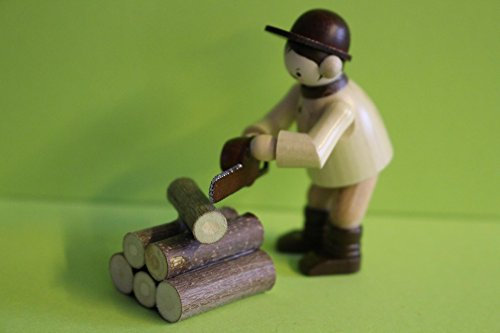 Romy Thiel FigurMann mit Motorsäge Höhe 6,0cm Natur Neuware Original aus dem Erzgebirge