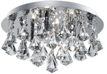 Searchlight 2204-4CC Hanna Four Light Flush Ceiling Light in Chrome with Glass Pyramid Drops