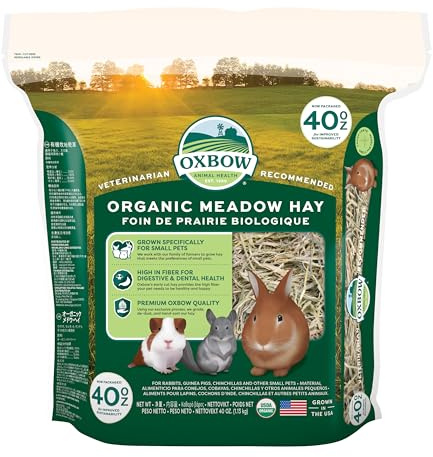 Oxbow Organic Meadow Hay, Guinea Pig & Rabbit Hay, Small Pet Bunny Supplies, All Natural Grass for Guinea Pig, Bunny, Chinchilla & Hamster, Rabbit Supplies for Bunnies, 40 oz Bag