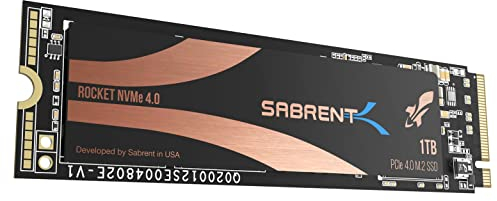 SABRENT M.2 NVMe SSD 1TB 4x4, Solid State 5000 MB/s Read, PCIe 4.0 2280, M2 Hard Drive High Performance Compatible with PCs, NUCs Laptops and Desktops TLC Nand (SB-ROCKET-NVMe4-1TB)