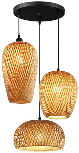 GCQ Bambou Lampe Suspension, Style Japonais Vintage E27 Suspension Lampe Plafonnier Salon Restaurant Café Bar Restaurant Club