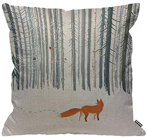 HGOD DESIGNS Kissenbezug Fuchs Walk on Winter Forest Landscape, Throw Pillow Case Home Decorative for Men/Frauen Wohnzimmer Schlafzimmer Sofa Stuhl 45 x 45 cm