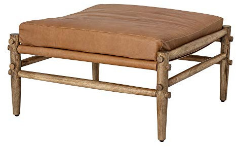 Bloomingville Aysia Hocker aus Büffelleder und Mangoholz, in der Farbe Natur, Maße: L84xH51xW84 cm, 82049256