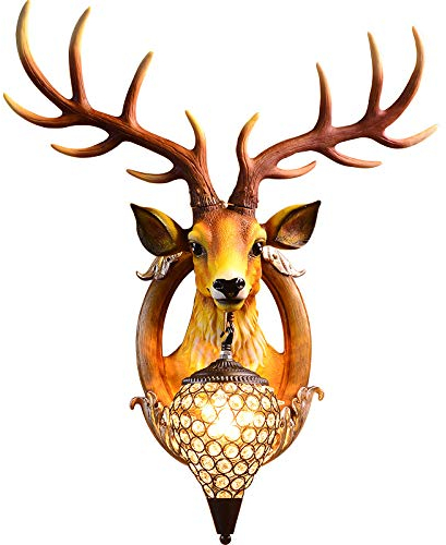 LANMOU Dimmbar Innen Wandleuchte mit Fernbedienung und E27 LED-Lampe, Deer Design Fairy Lamp Harz Wandlampe für Kinderzimmer, Schlafzimmer, Bett, Wohnzimmer, Büro, Wanddeko,Braun