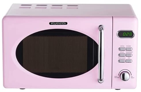 Wolkenstein WMW720 SP Retro Stand Mikrowelle, 700W, 20L, 5 Leitungsstufen, Auftaufunktion, 8 Automatikprogramme, Kindersicherung, Timer, Pink glänzend