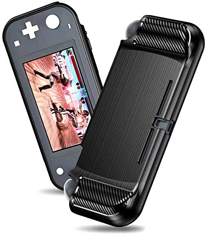 SDTEK Case Compatible with Nintendo Switch Lite Carbon Fibre Lightweight Silicone TPU Cover (Black)
