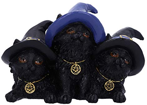 Nemesis Now Vertrautes Felines Schwarze Katzen in Hexenhüten Figur, Harz, 9.8cm