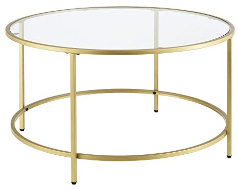 Table Basse Ronde pour Salon Petite Table Stylée Plateau en Verre Pieds en Acier 84 x 45,5 cm Doré