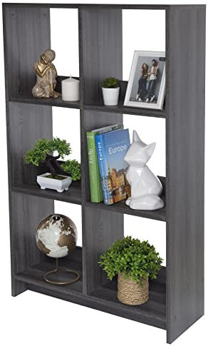 Iris Ohyama, Offenes Aufbewahrungsmöbel, Bücherregal, Regal mit 6 Fächern, Trennwand, horizontal & vertikal, Büro, Schlafzimmer, Wohnzimmer - Wood Open Shelf WOS-6 - Eiche Grau