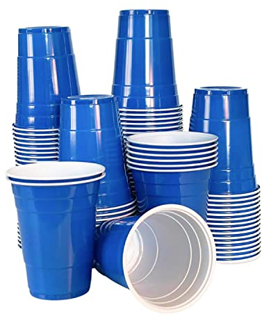 50 blaue Beer-Pong Becher - 16 oz Blue Cups (500 ml) | Original Amerikanisches Design | Plastikbecher geeignet für Spülmaschine | Bier-Pongbecher Party Set