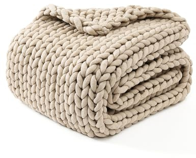 YnM Original Handgestrickte Überwurfdecke, weich, atmungsaktiv und tragbar, mittelschwer, grobgestrickt, Überwurf für Couch, Sofa, Bett und mehr, stilvolles Wohndekor-Stück (Beige, 130 x 180 cm)