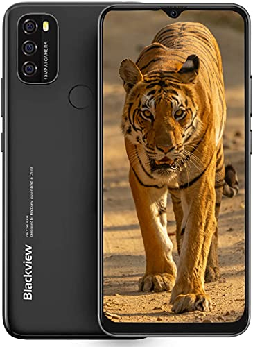 Blackview A70 Android 11 Smartphone ohne Vertrag, 6,5’’ HD+ Bildschirm, 8,3mm schlank&leicht, 5380mAh-Akku, Octa Core 3GB+32GB, 13MP+5MP,Dual-SIM-Handy 4G, Gesichtsentsperrung&Fingerabdruck Schwarz