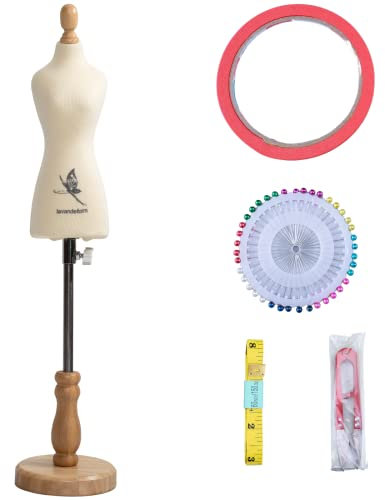 lavandeform Mannequin für weibliche Kleider, nicht volle Größe, Körperhöhe 24,4 cm zum Nähen, 1/4-Größe, Mini-Schneiderpuppe für Musterherstellung, vollständig ansteckbare Schaufensterpuppe mit rotem