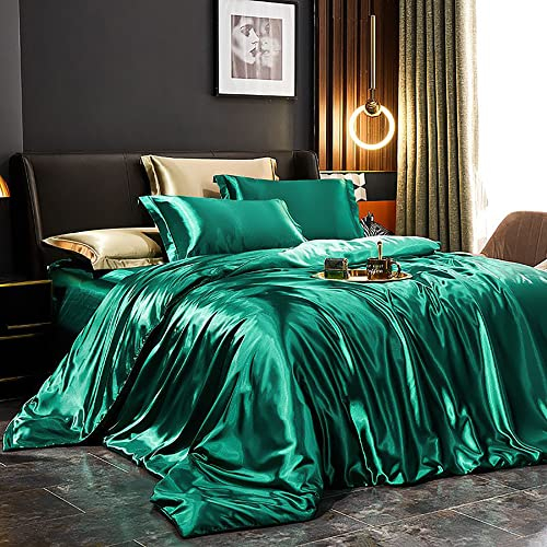 AShanlan Bettwäsche Set Satin 135x200 Dunkelgrün Uni Einfarbig Deckenbezug 100% Glatt Angenehm Glanzsatin Polyester - 1 Bettbezug 135 x 200 + 1 Kissenbezug 80 x 80 cm